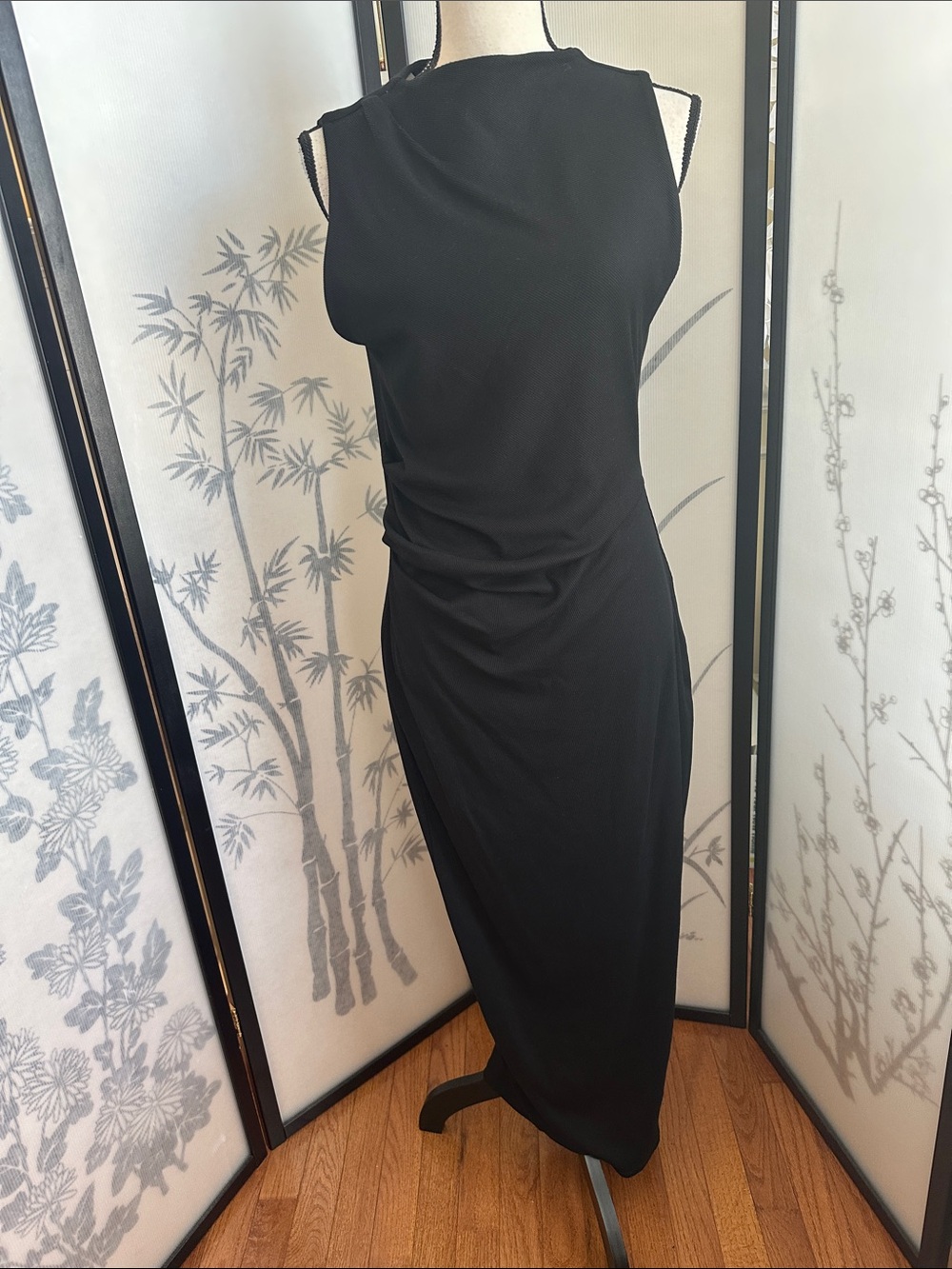 NWT Zara Black Sleeveless Draped Waist Maxi Dress -see measurements in photos